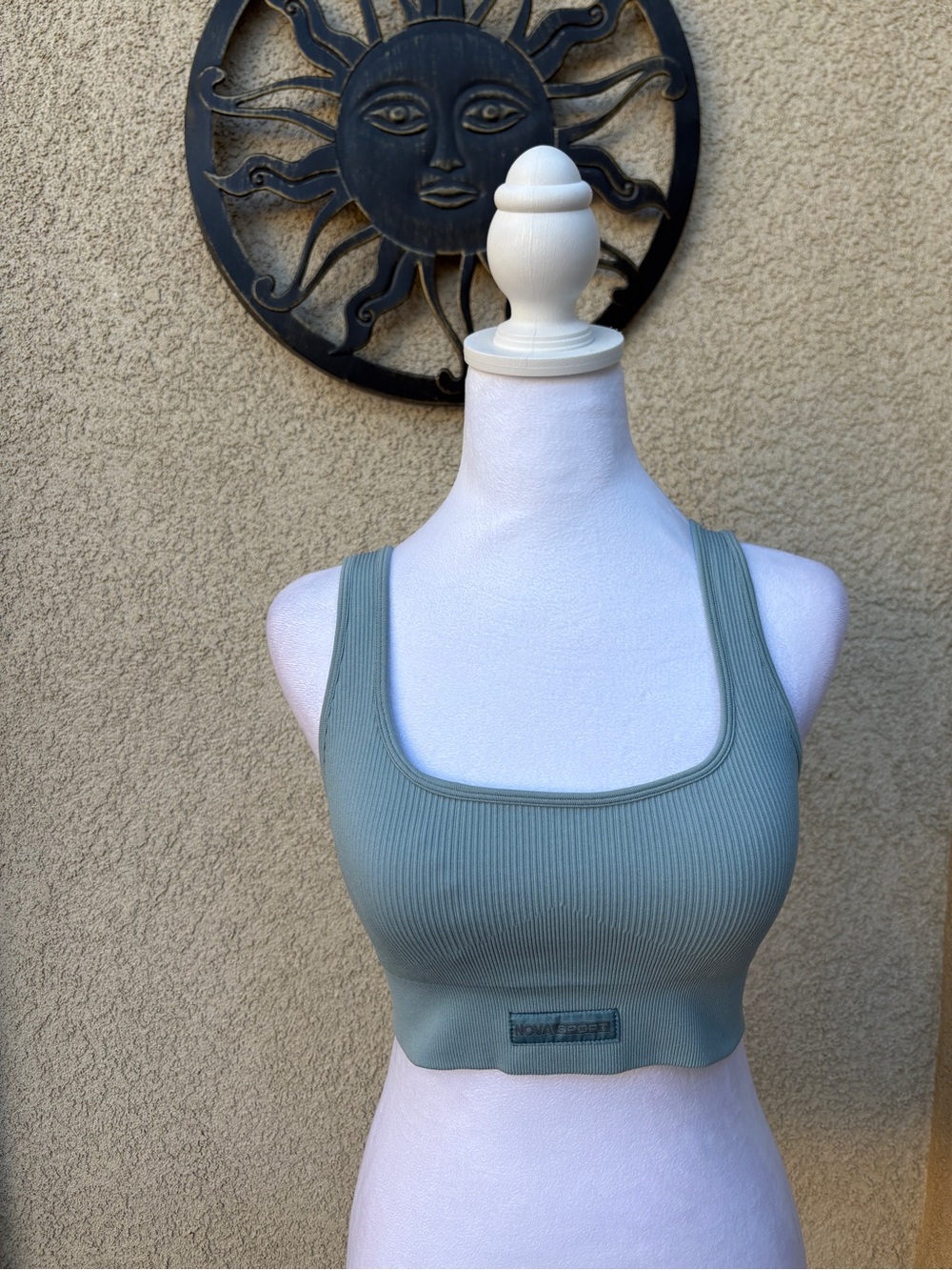 Fashion Nova Blue Ribbed Sports Bra Square Neck Seamless Athleisure Gym Workout